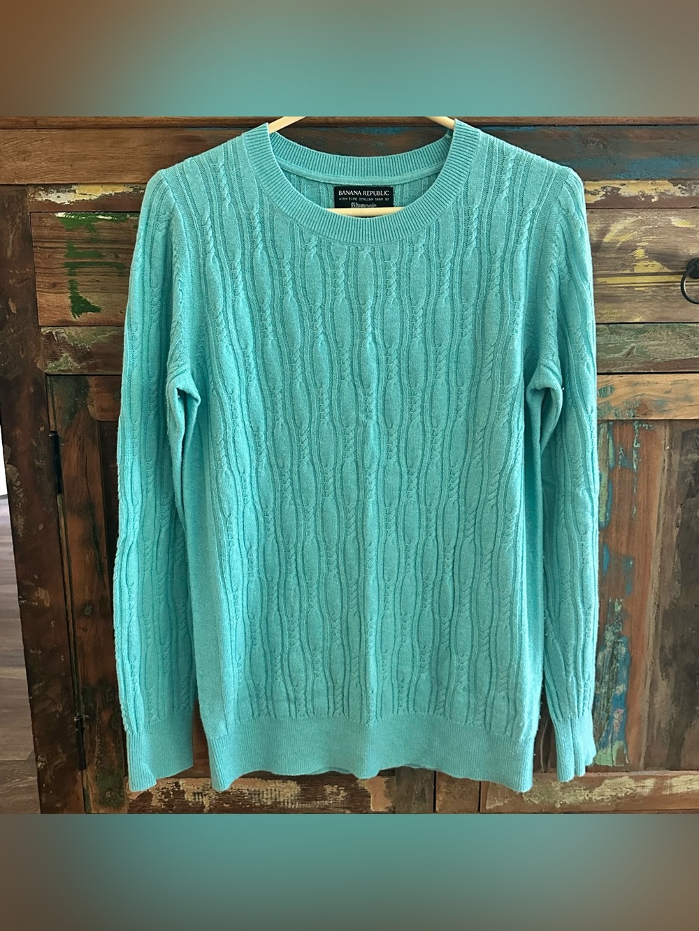 Banana Republic Filpucci Wool Cashmere Cable Knit Sweater M Turquoise Crew Neck